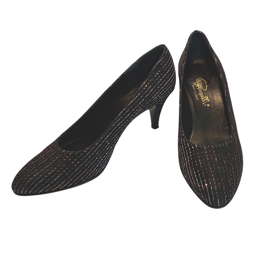 Pappagallo pumps size 10 vintage made‎ in Italy black sparkle striped Chic retro